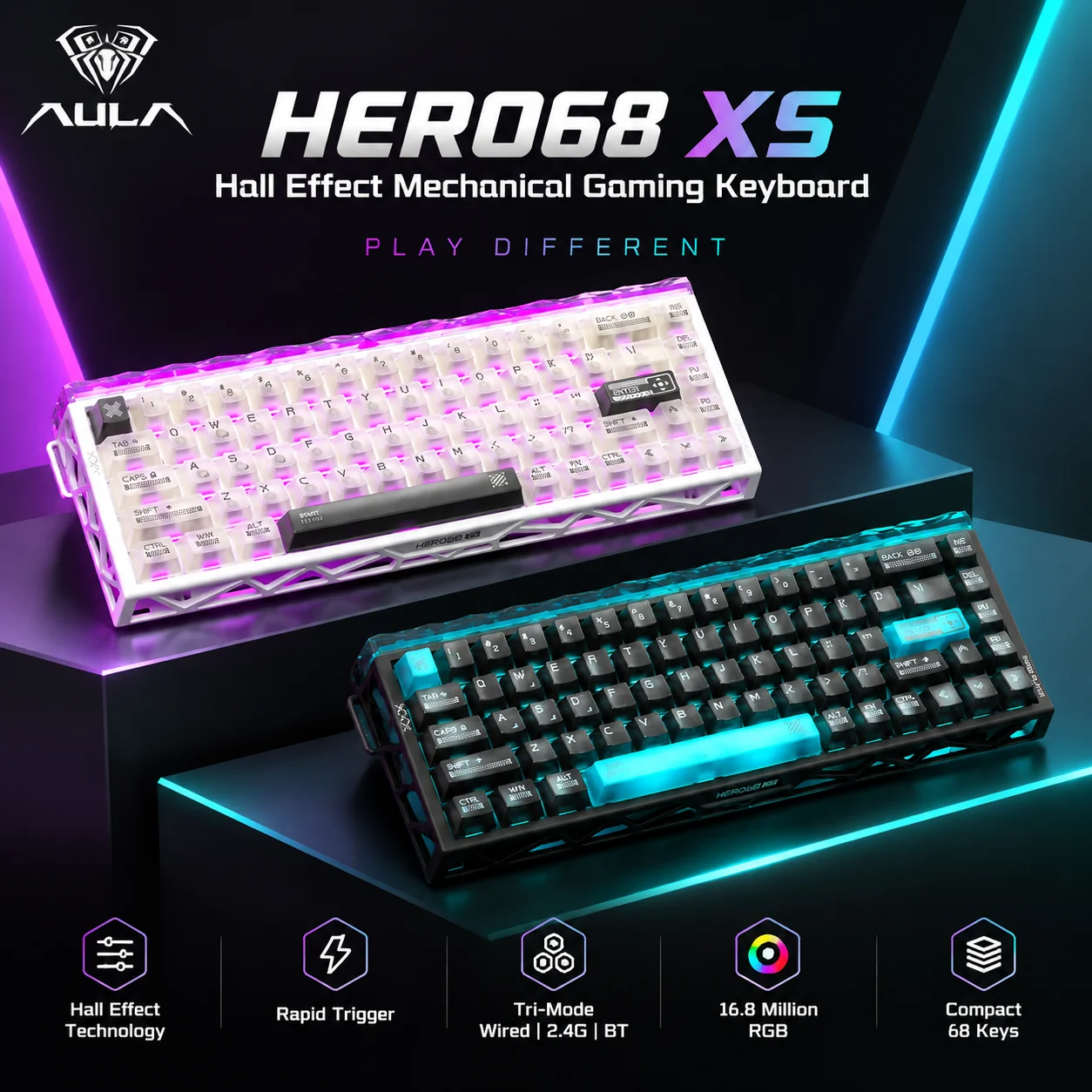 Gaming Keyboard Wireless - Teclado Gamer Magnético Aula Hero68 XS