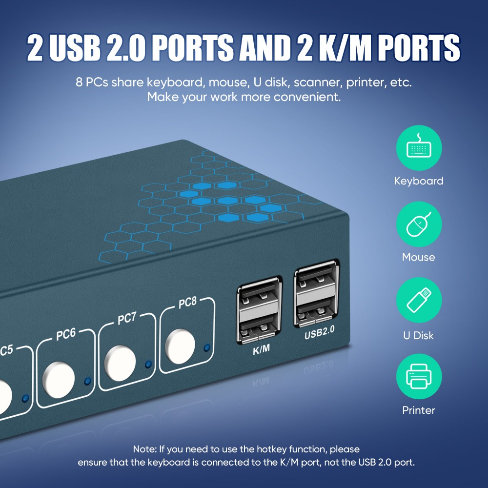 Switch KVM de 8 portas USB2.0  - Gaming Keyboard And Mouse For Xbox avaliação e preço